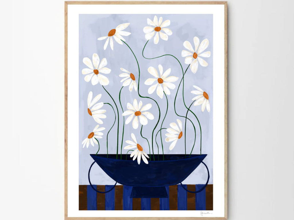 Daisies in Blue Vase
