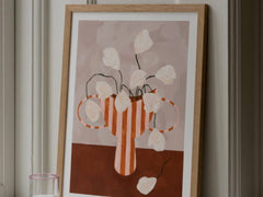 White Flowers in Striped Vase